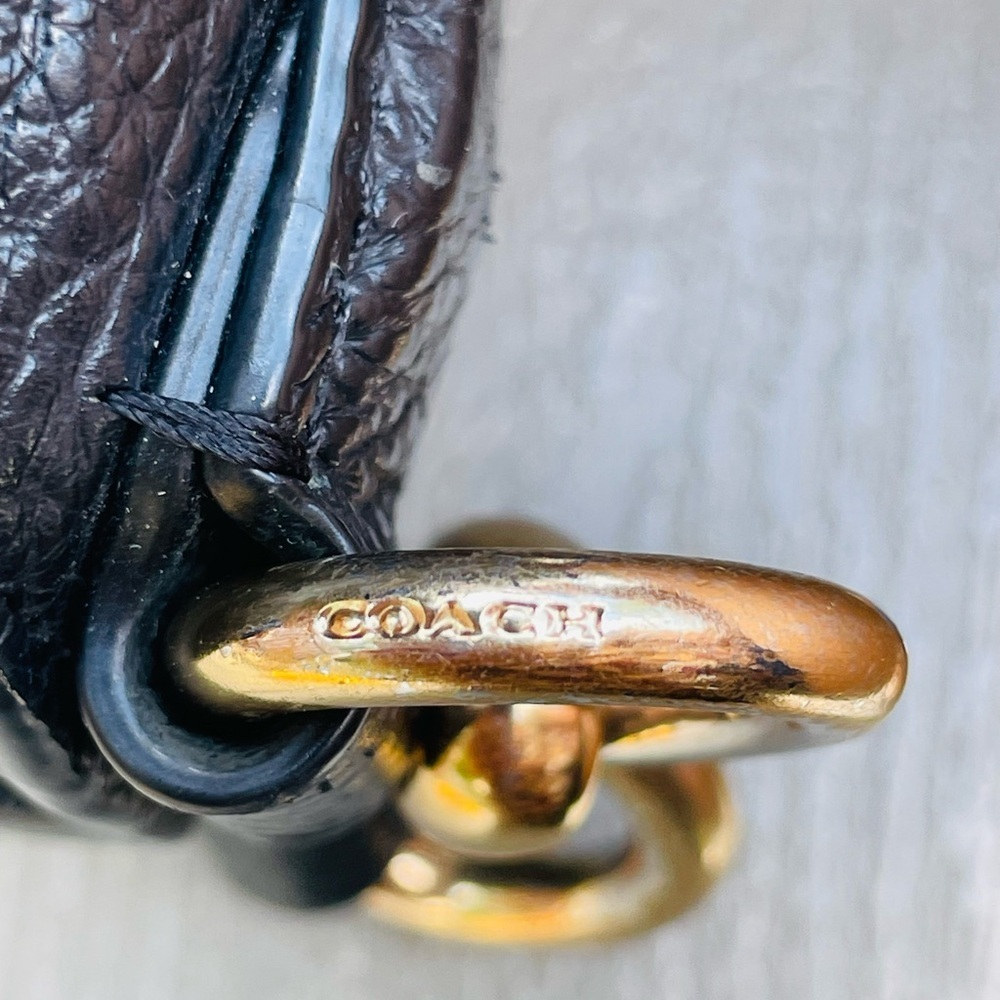 COACH Purse F80268 Hallie Shoulder Bag Tote Black Pebble Leather Gold Hardware - Picture 6 of 16